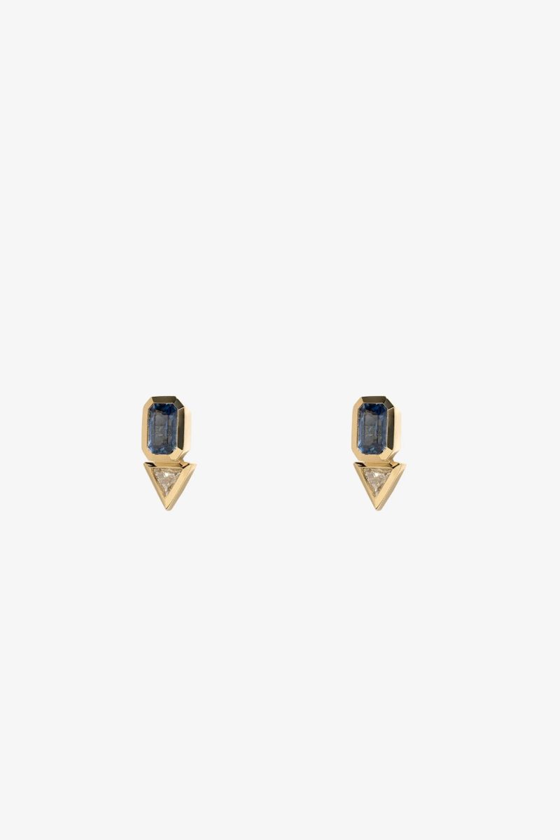 azlee sapphire trillion diamond studs pair jewelry azlee 191715