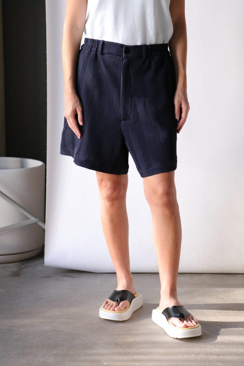 cordera herringbone shorts in navy bottoms cordera 308190