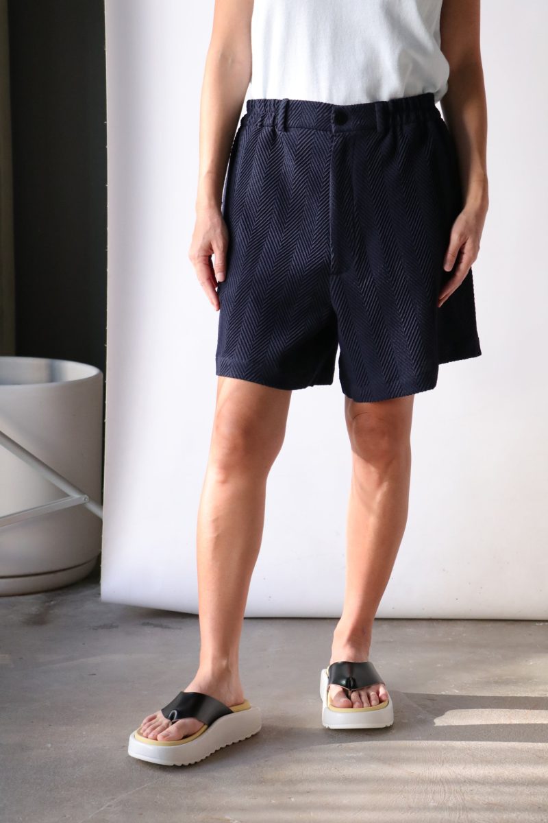 cordera herringbone shorts in navy bottoms cordera 949136