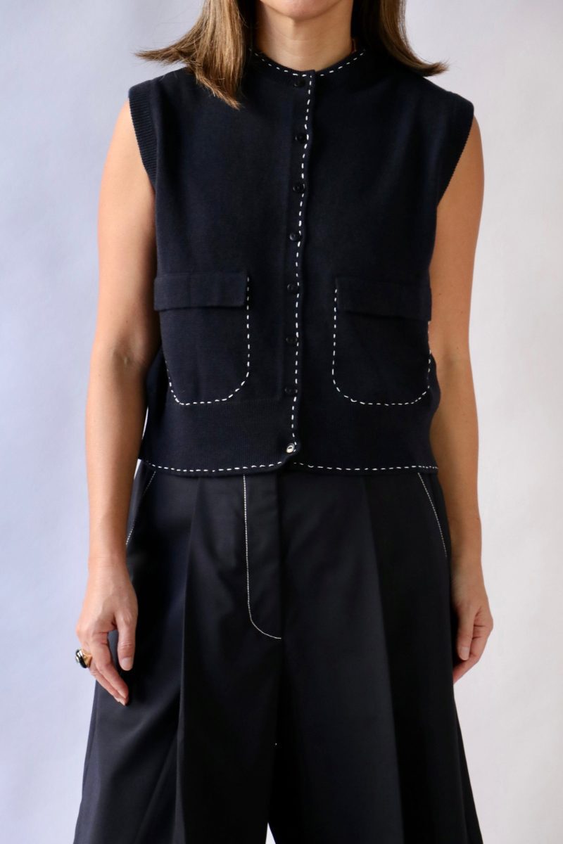 cordera merino wool stitched waistcoat in navy tops blouses cordera 515607