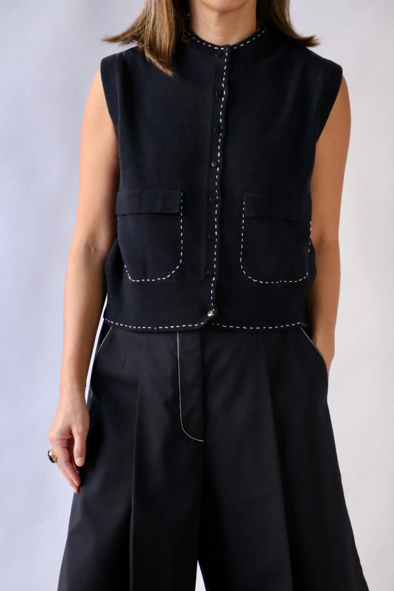 cordera merino wool stitched waistcoat in navy tops blouses cordera 584582