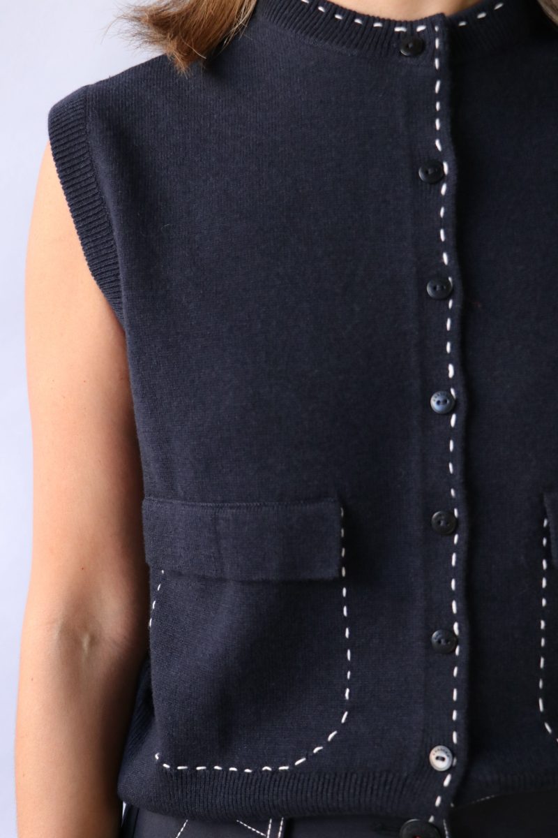 cordera merino wool stitched waistcoat in navy tops blouses cordera 603842