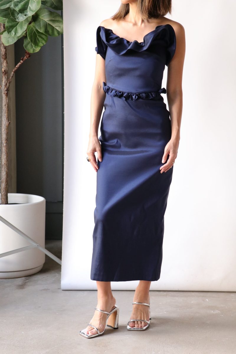 kika vargas helga dress in navy taffeta dresses kika vargas 548014