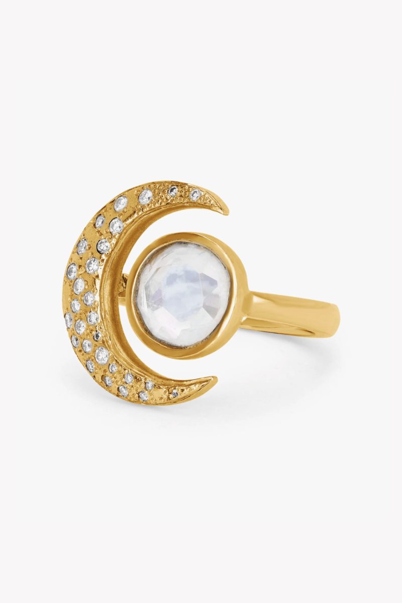 logan hollowell queen moonstone crescent ring with sprinkled diamonds jewelry logan hollowell 978749