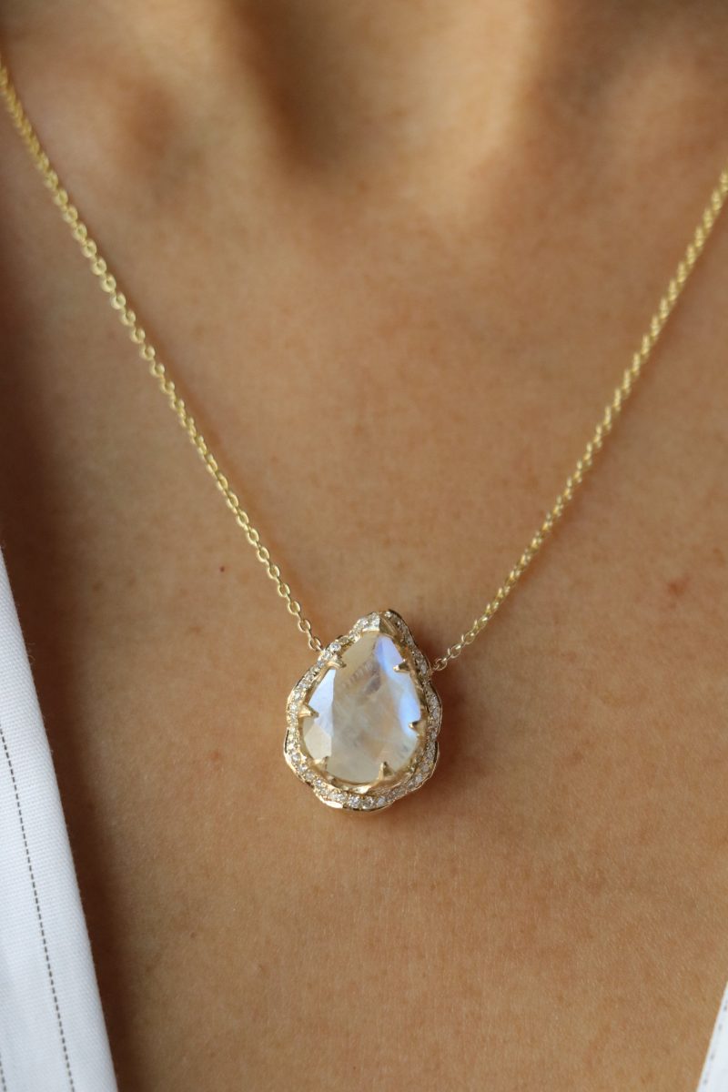 logan hollowell queen water drop moonstone necklace with full pave diamond halo jewelry logan hollowell 242583