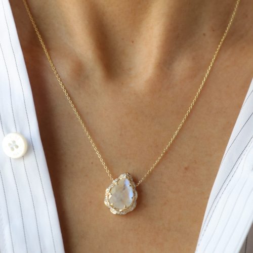 logan hollowell queen water drop moonstone necklace with full pave diamond halo jewelry logan hollowell 456052