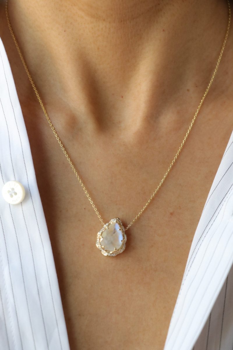 logan hollowell queen water drop moonstone necklace with full pave diamond halo jewelry logan hollowell 456052