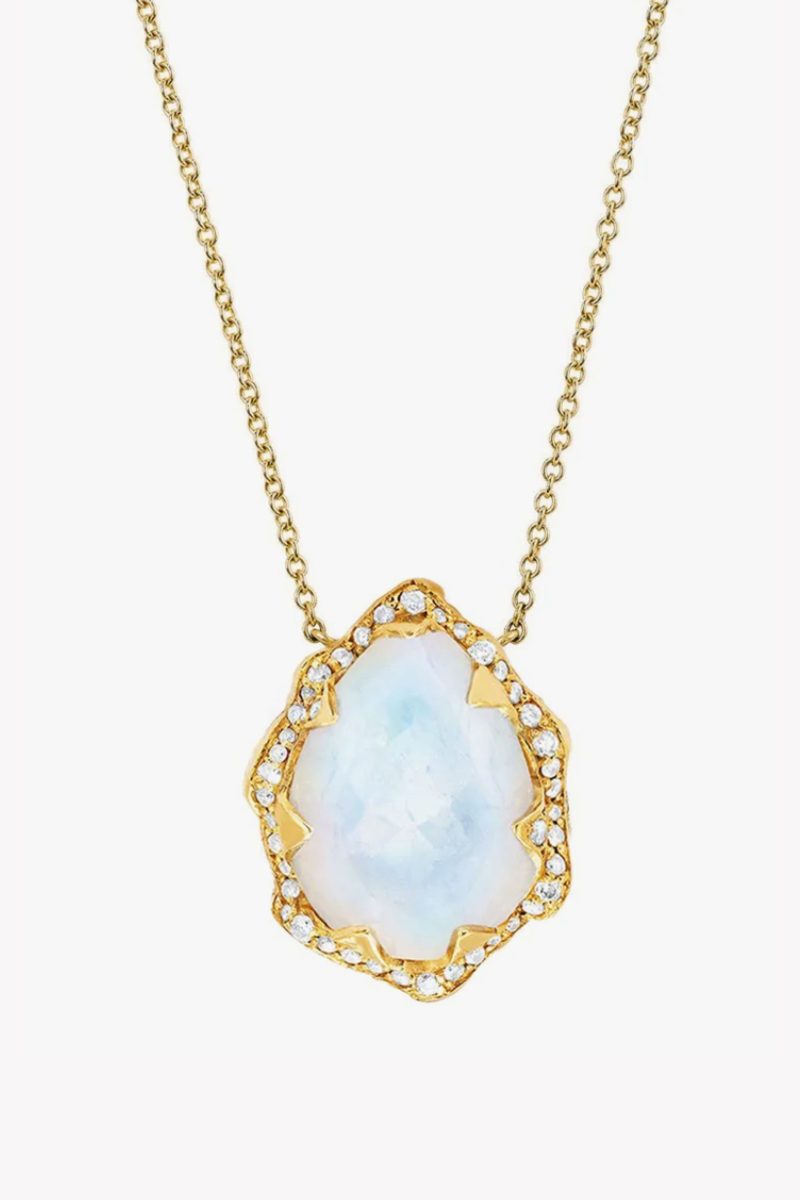 logan hollowell queen water drop moonstone necklace with full pave diamond halo jewelry logan hollowell 678140