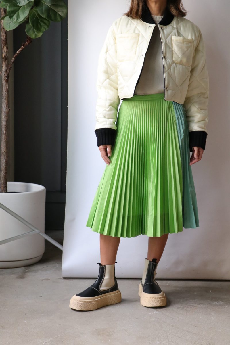 plan c pleated taffeta skirt in pistachio bottoms plan c 442932