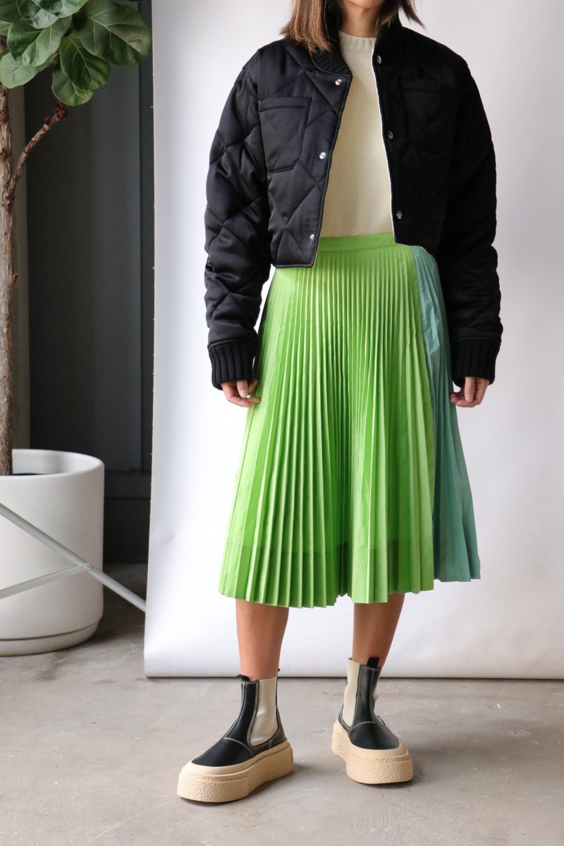 plan c pleated taffeta skirt in pistachio bottoms plan c 926198