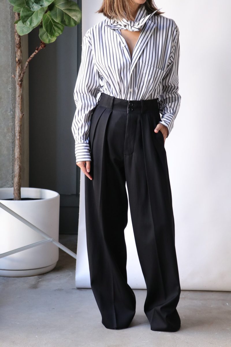 plan c pleated wide leg pants in black bottoms plan c 103004