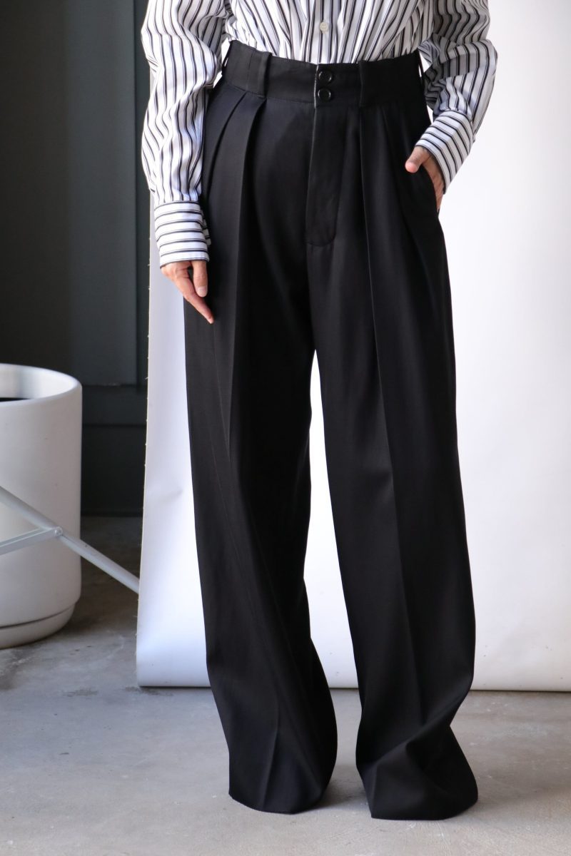 plan c pleated wide leg pants in black bottoms plan c 272480