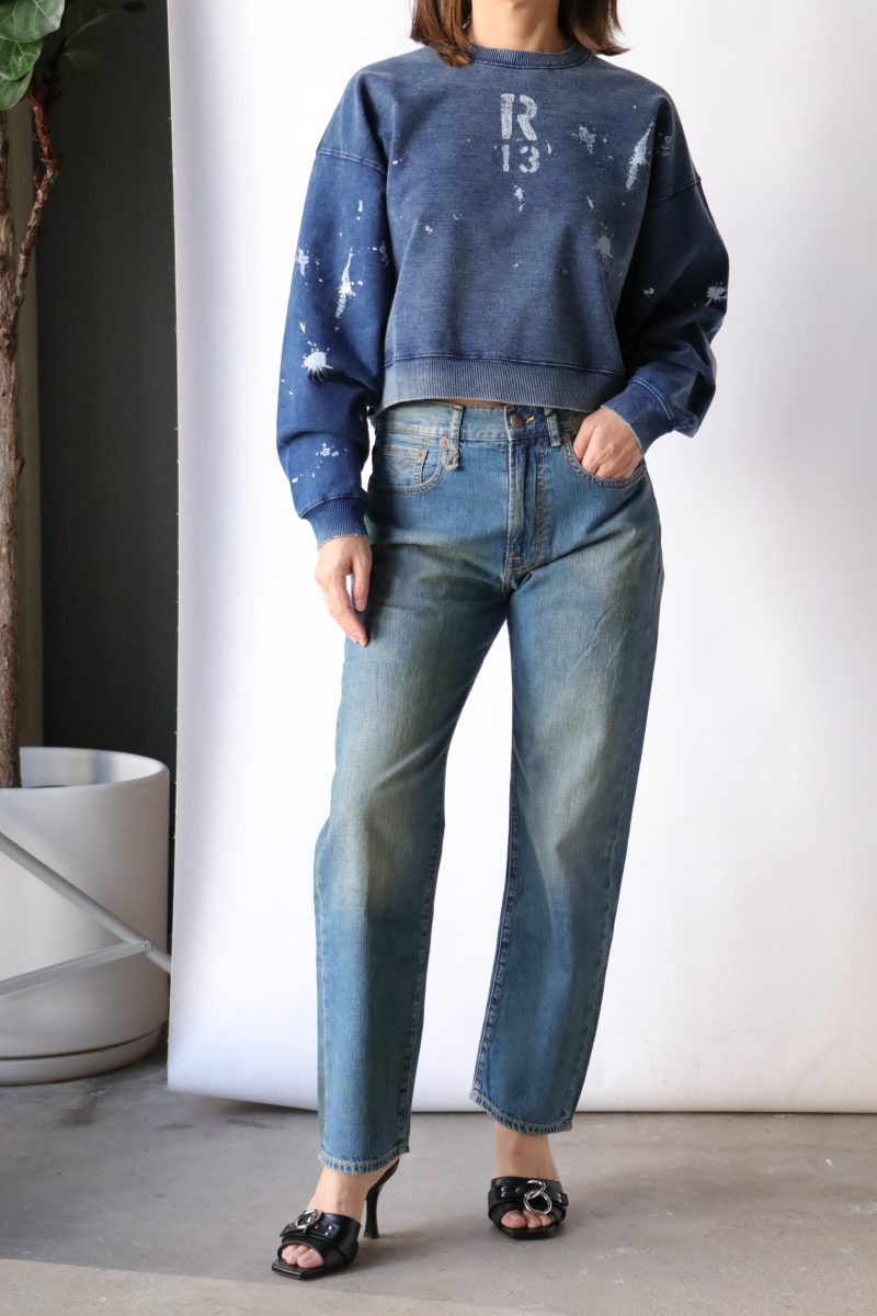 r13 cropped r13 crewneck in indigo blue sweatshirts r13 819071