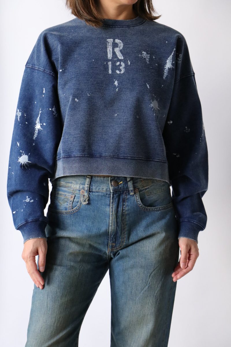 r13 cropped r13 crewneck in indigo blue sweatshirts r13 913704