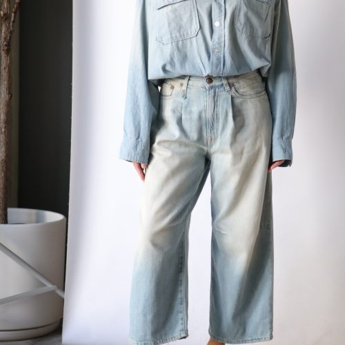 r13 cropped wide leg jean in toni blue bottoms r13 488814