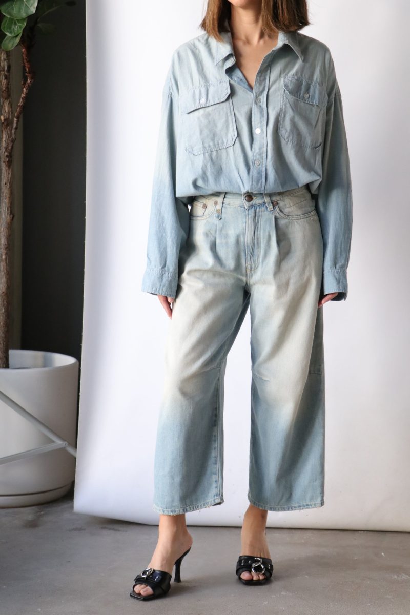 r13 cropped wide leg jean in toni blue bottoms r13 488814