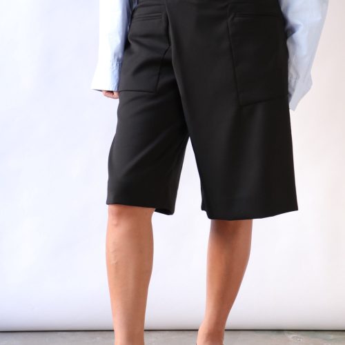 r13 crossover knee length shorts in black bottoms r13 381609