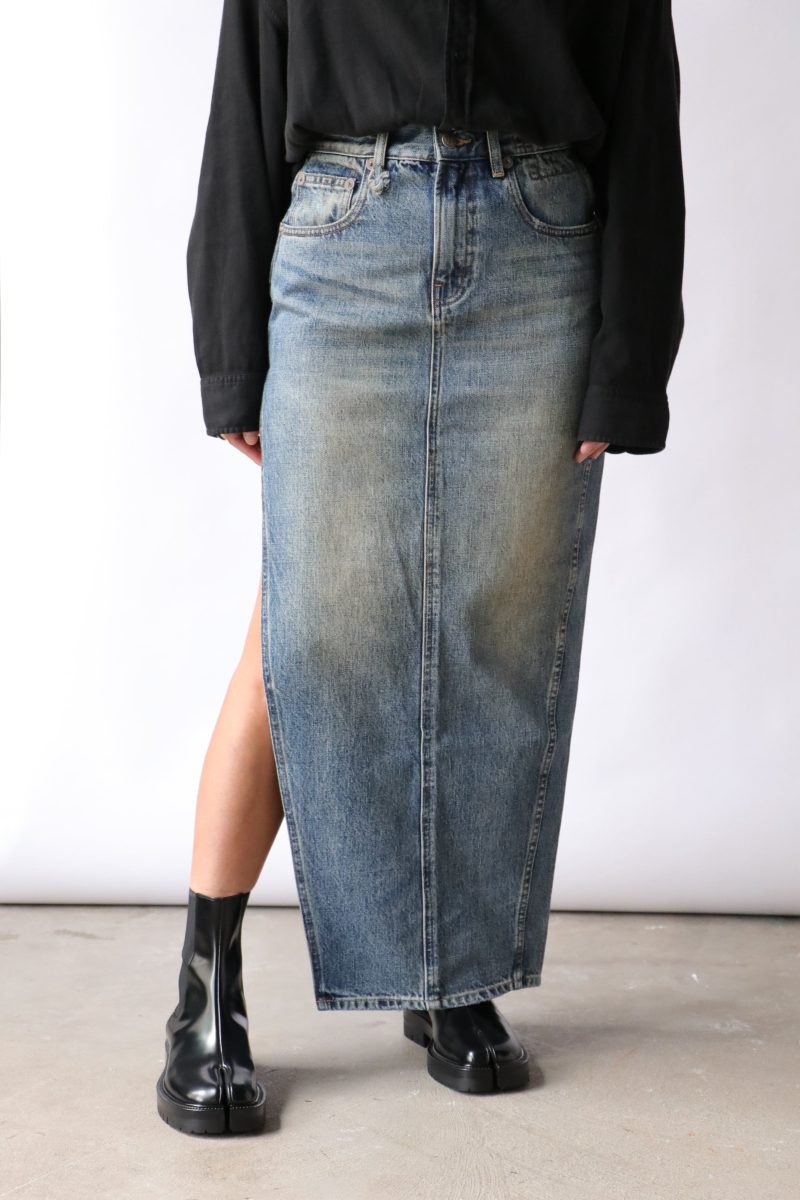 r13 devon side slit skirt in barter indigo bottoms r13 242992