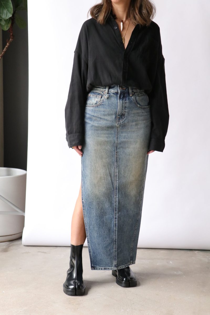 r13 devon side slit skirt in barter indigo bottoms r13 738474