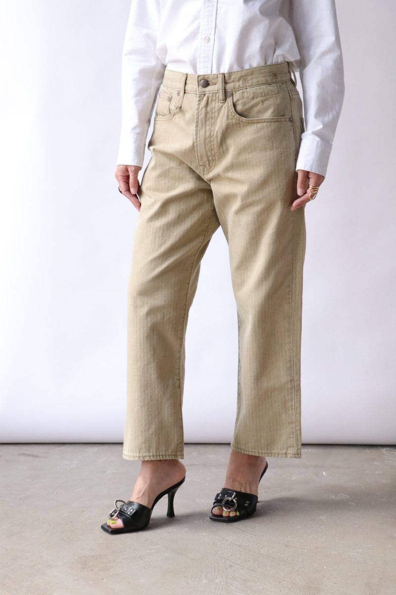 r13 x boyfriend jean in khaki herringbone twill bottoms r13 117444