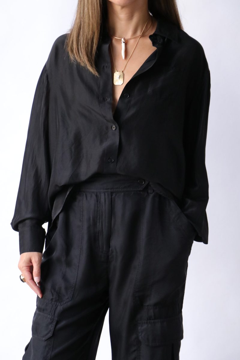 raquel allegra brentwood shirt in black tops blouses raquel allegra 413451