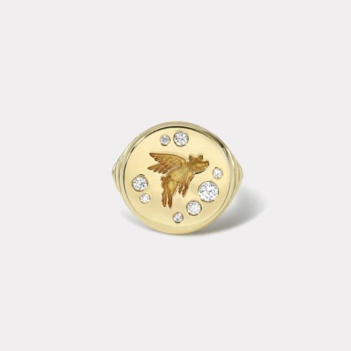 retrouvai flying pig diamond fantasy signet ring jewelry retrouvai 293599