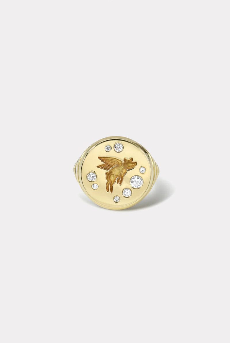 retrouvai flying pig diamond fantasy signet ring jewelry retrouvai 293599