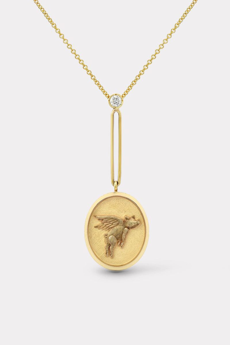 retrouvai grandfather fantasy signet pendant necklace flying pig jewelry retrouvai 914399