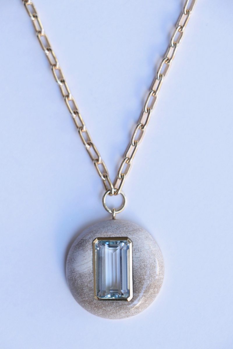 retrouvai lollipop pendant necklace aquamarine in petrified wood jewelry retrouvai 293328