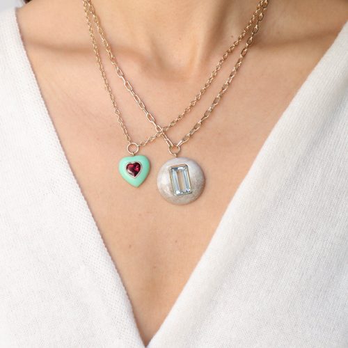 retrouvai lollipop pendant necklace aquamarine in petrified wood jewelry retrouvai 464640