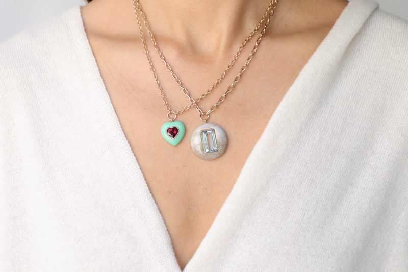 retrouvai lollipop pendant necklace aquamarine in petrified wood jewelry retrouvai 464640