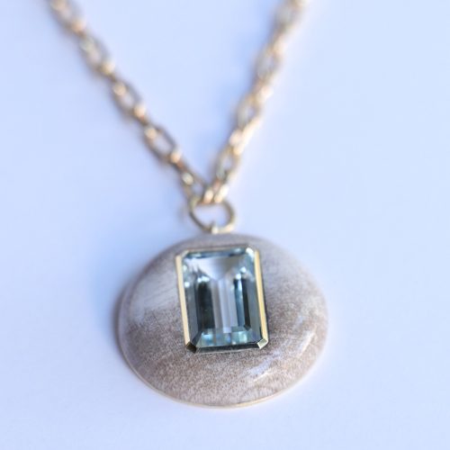 retrouvai lollipop pendant necklace aquamarine in petrified wood jewelry retrouvai 916545