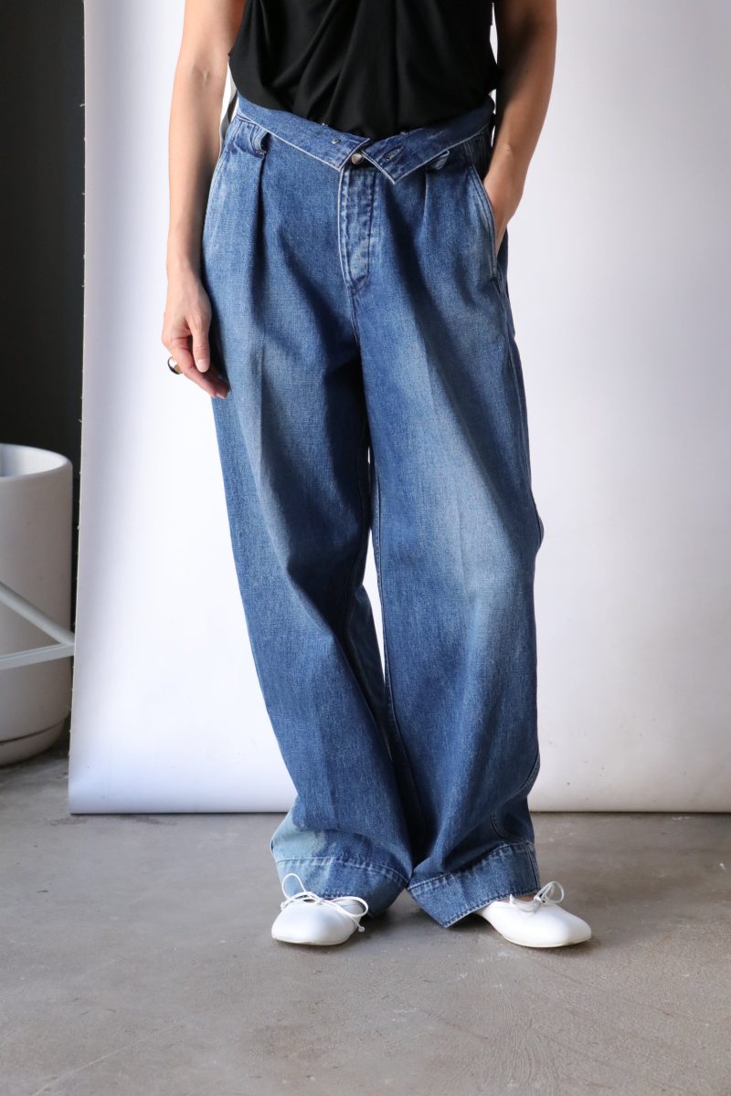 tanaka wide jean trousers in vintage blue bottoms tanaka 641313