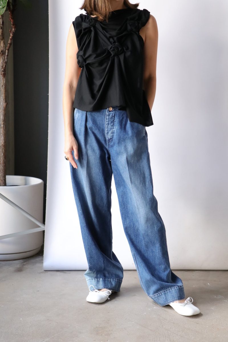 tanaka wide jean trousers in vintage blue bottoms tanaka 817629