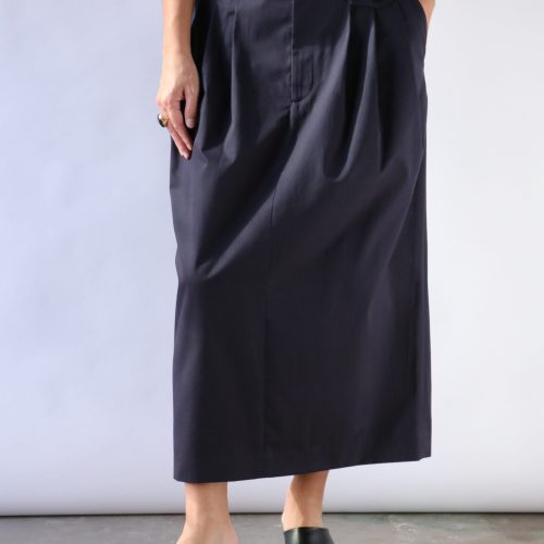 tibi bio twill triple pleat skirt in dark navy bottoms tibi 893533