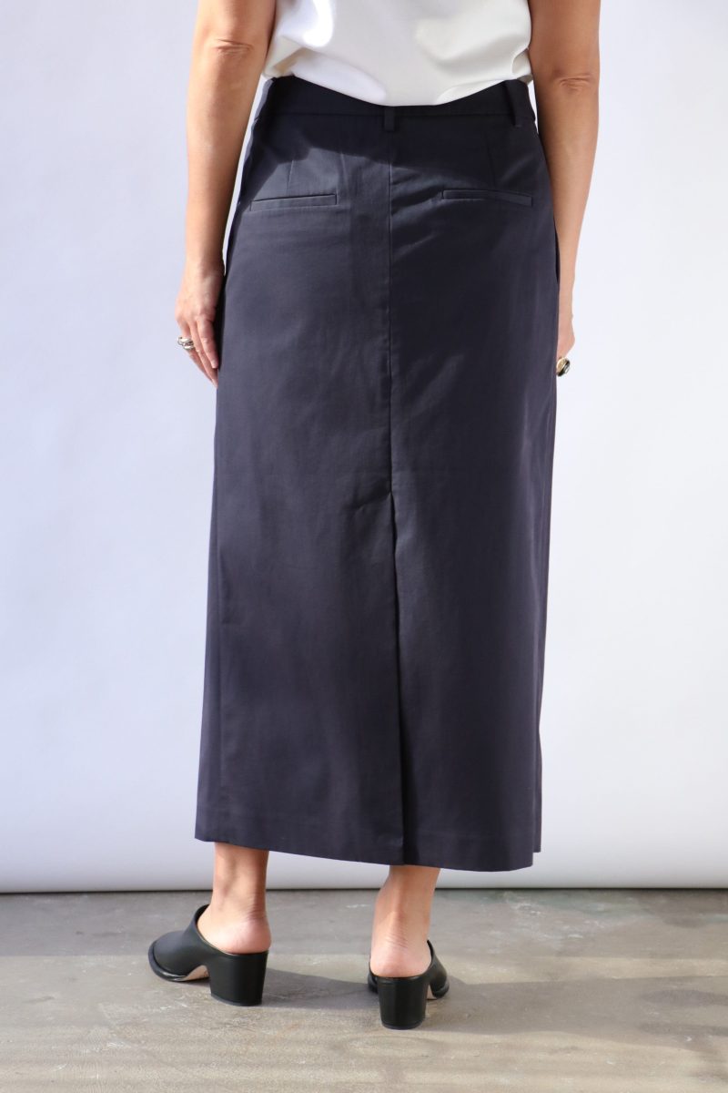 tibi bio twill triple pleat skirt in dark navy bottoms tibi 927750