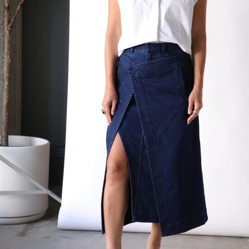 tibi classic indigo denim wrap skirt in indigo bottoms tibi 954579