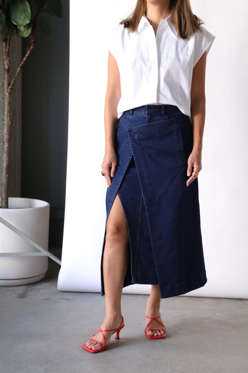 tibi classic indigo denim wrap skirt in indigo bottoms tibi 954579