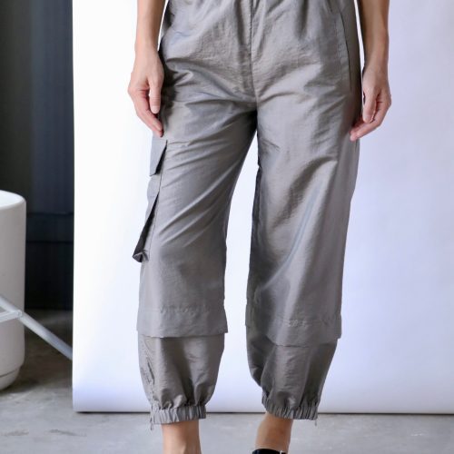 tibi crispy nylon wilt pull on jogger in grey bottoms tibi 740927