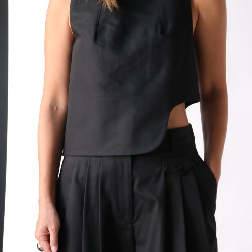 tibi sculpted cotton curved hem sleeveless top in black tops blouses tibi 881523